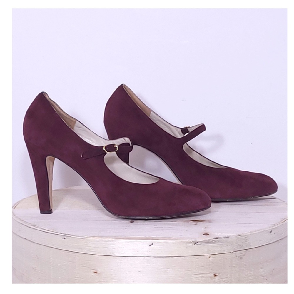 Anne Klein Burgundy Suede Mary Jane Pumps 8254 M Made in Italy Heels